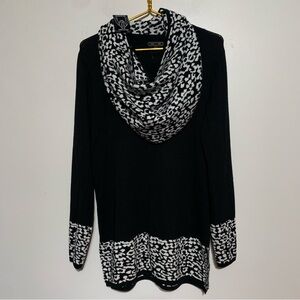 Lety & Me Elegant Black and White Cowl Neck Sweater Dress Large